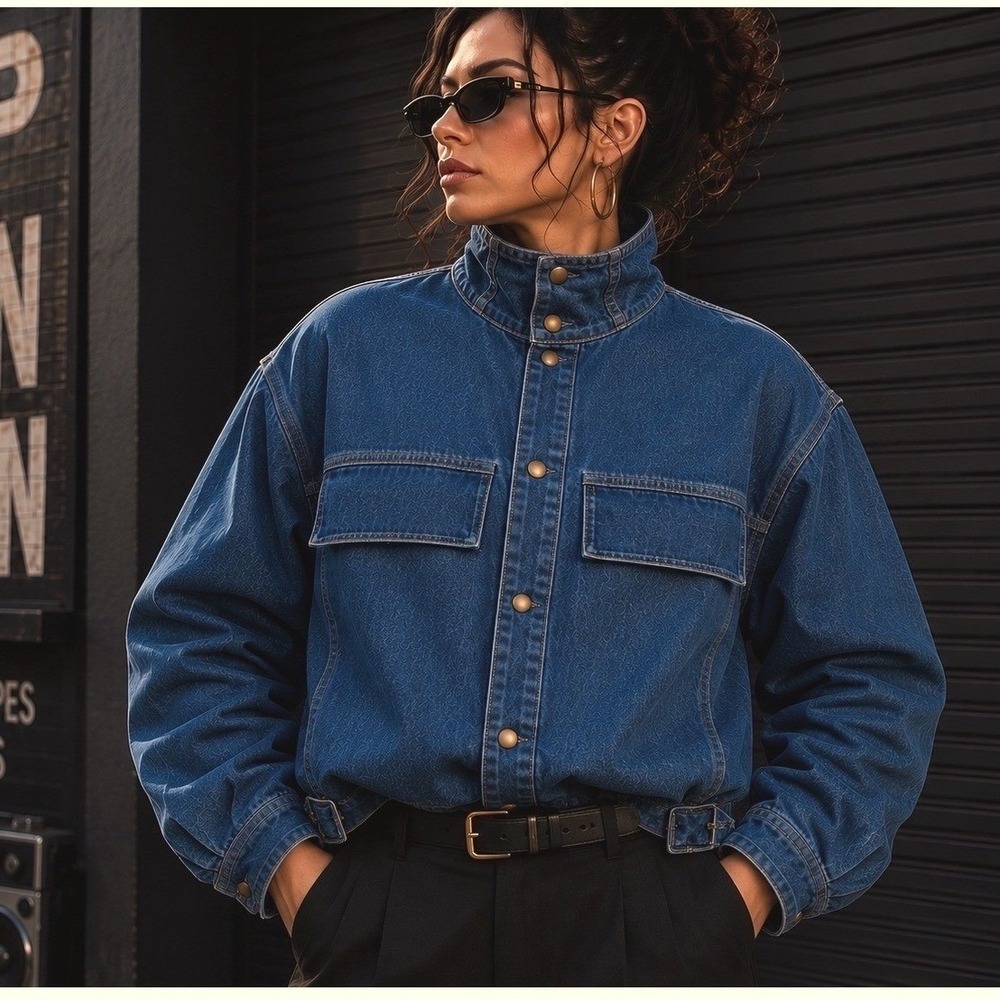 90's Funnel Neck Denim Jean Statement Jacket Vest Dark Wash S/M Streetwear